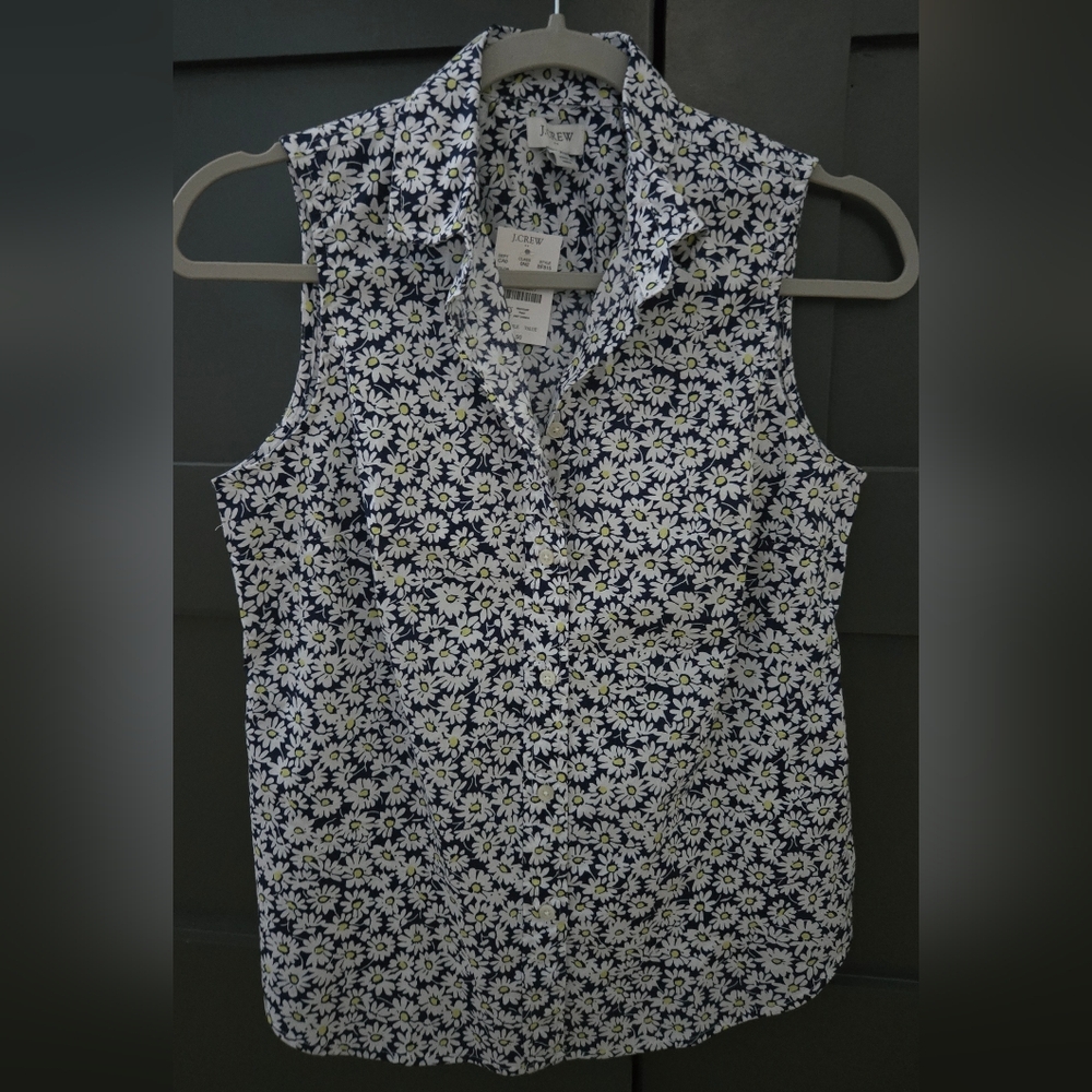 J. Crew Women's Cotton Floral Sleeveless Top - Blue and White